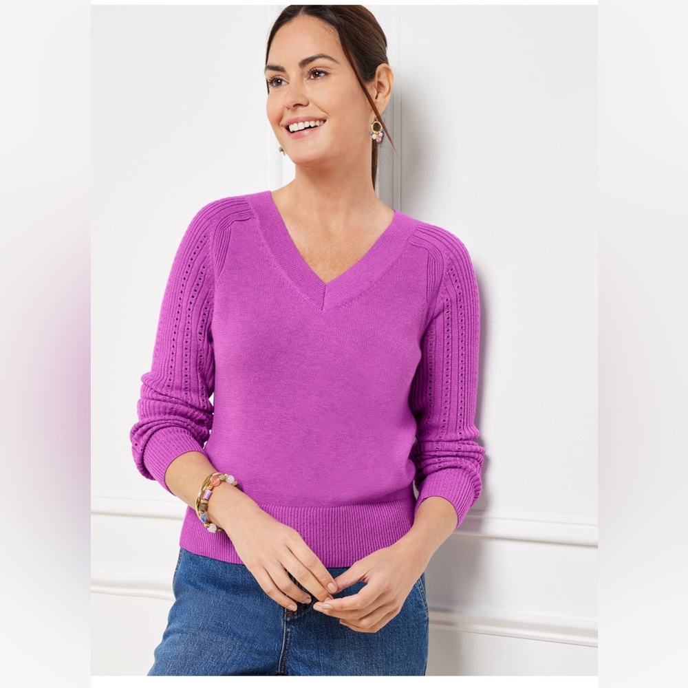 POINTELLE SLEEVE RIBBED SWEATER IN PURPLE SIZE 2X